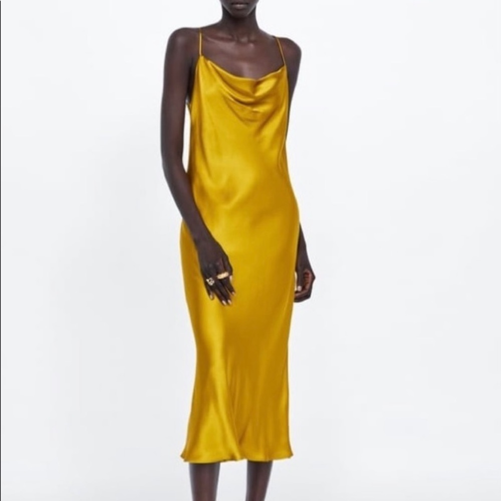 Zara slip dress gold